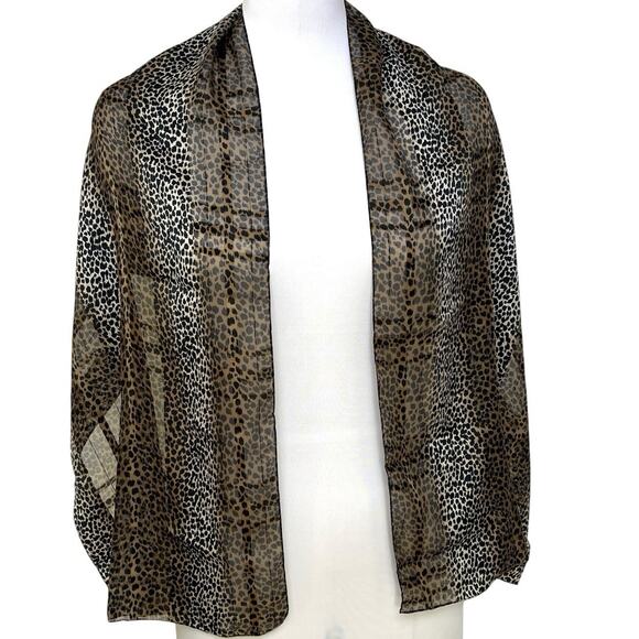 Womens Animal Print Scarf Brown Black Tonal Colors Soft Drape Rectangle 15x57 - Picture 2 of 11